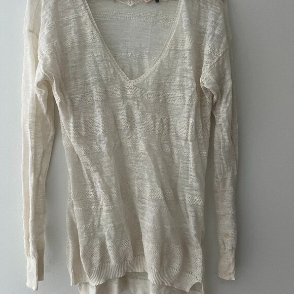 Rebecca Taylor High Low V Neck Cream Light Sweater - Picture 1 of 4